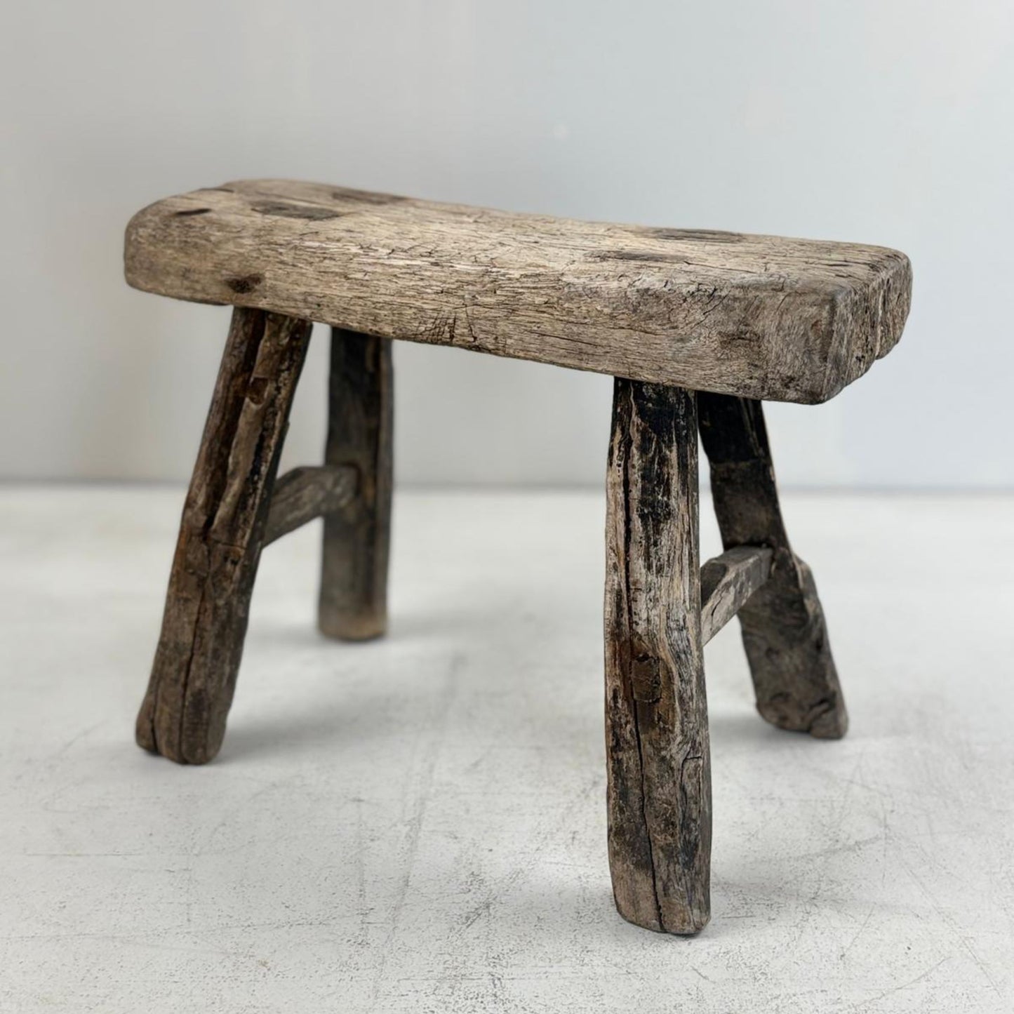Antique Chinese Milking Stool  Handmade Elmwood
