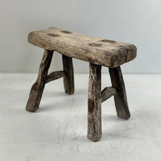 Antique Chinese Milking Stool  Handmade Elmwood