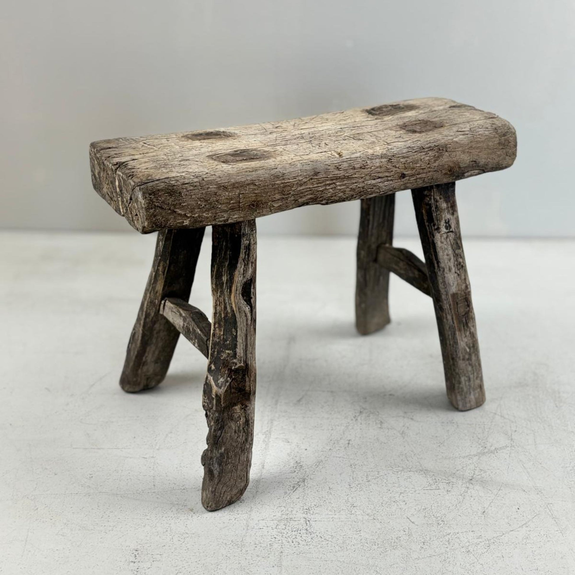 Antique Chinese Milking Stool  Handmade Elmwood