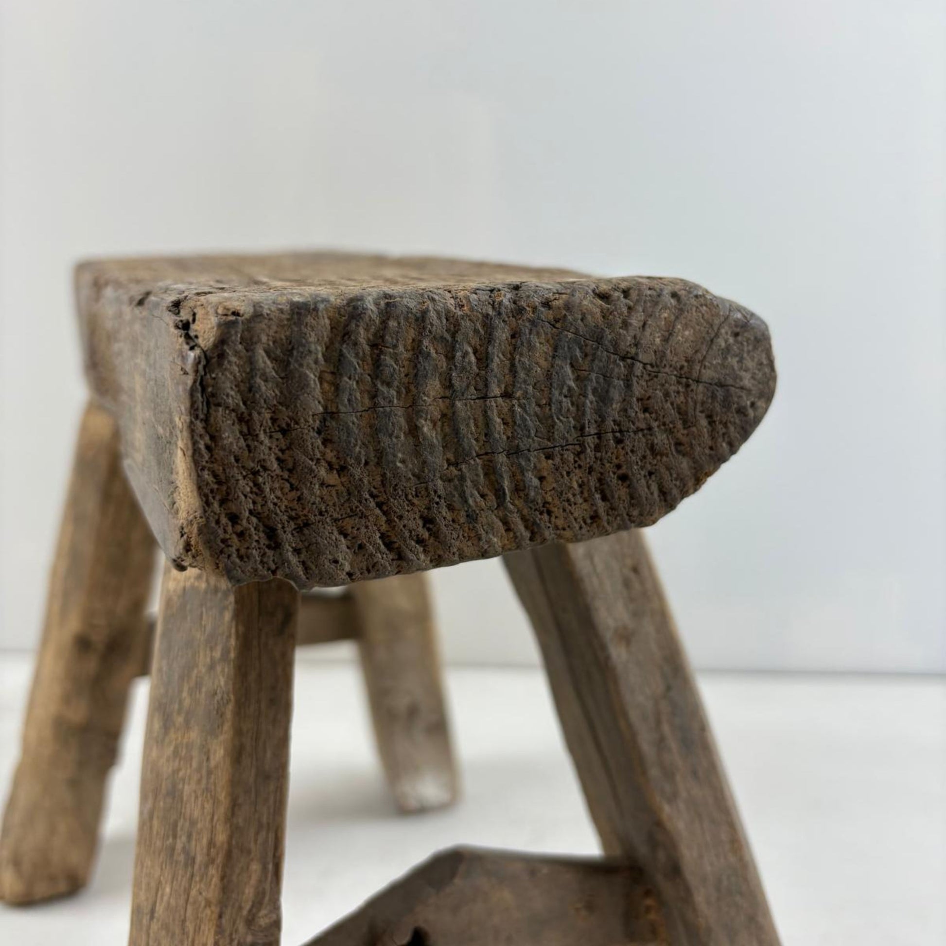 Antique Chinese Milking Stool  Handmade Elmwood