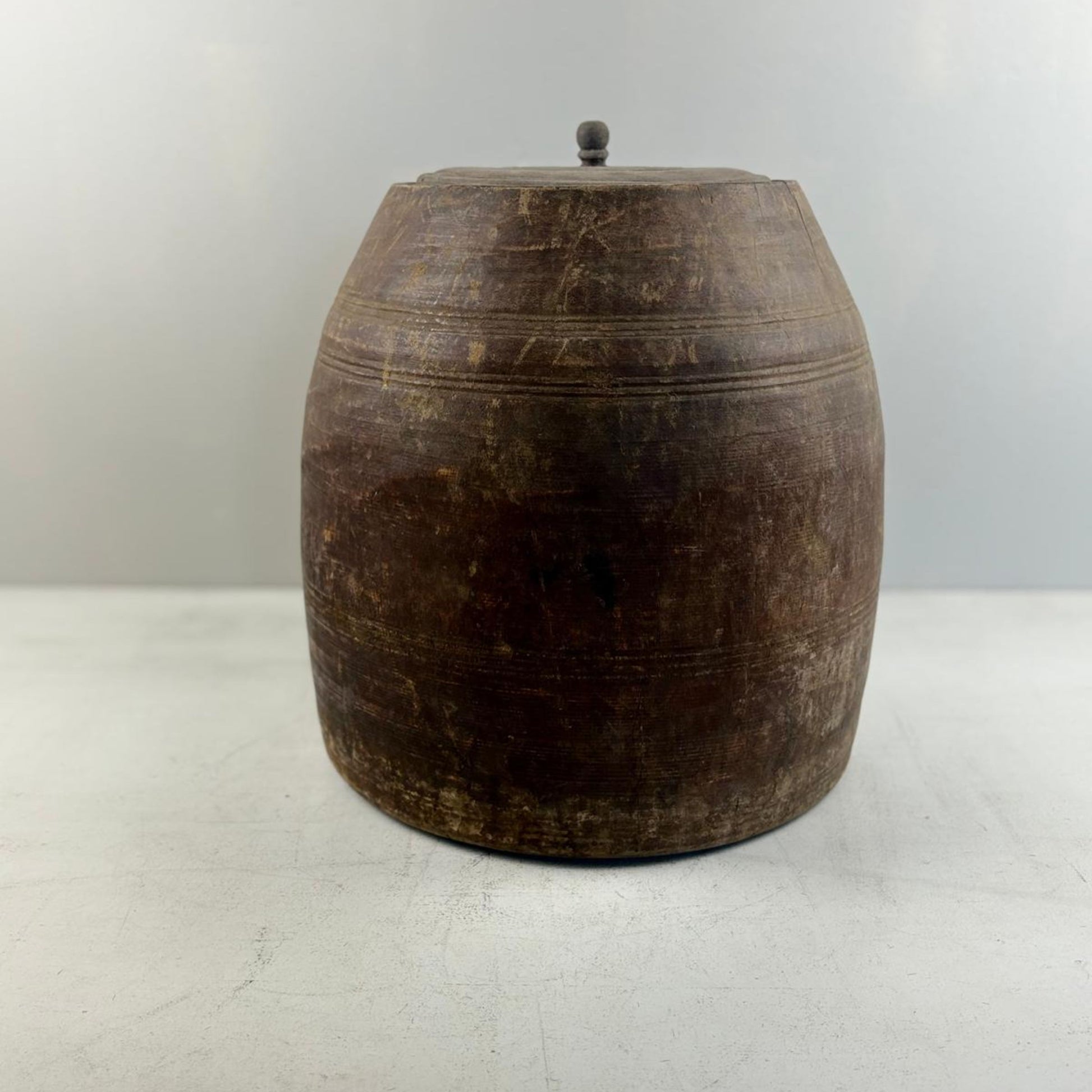 Unique Vintage Wooden Lidded Tabacco Pot - Kata, Tibet