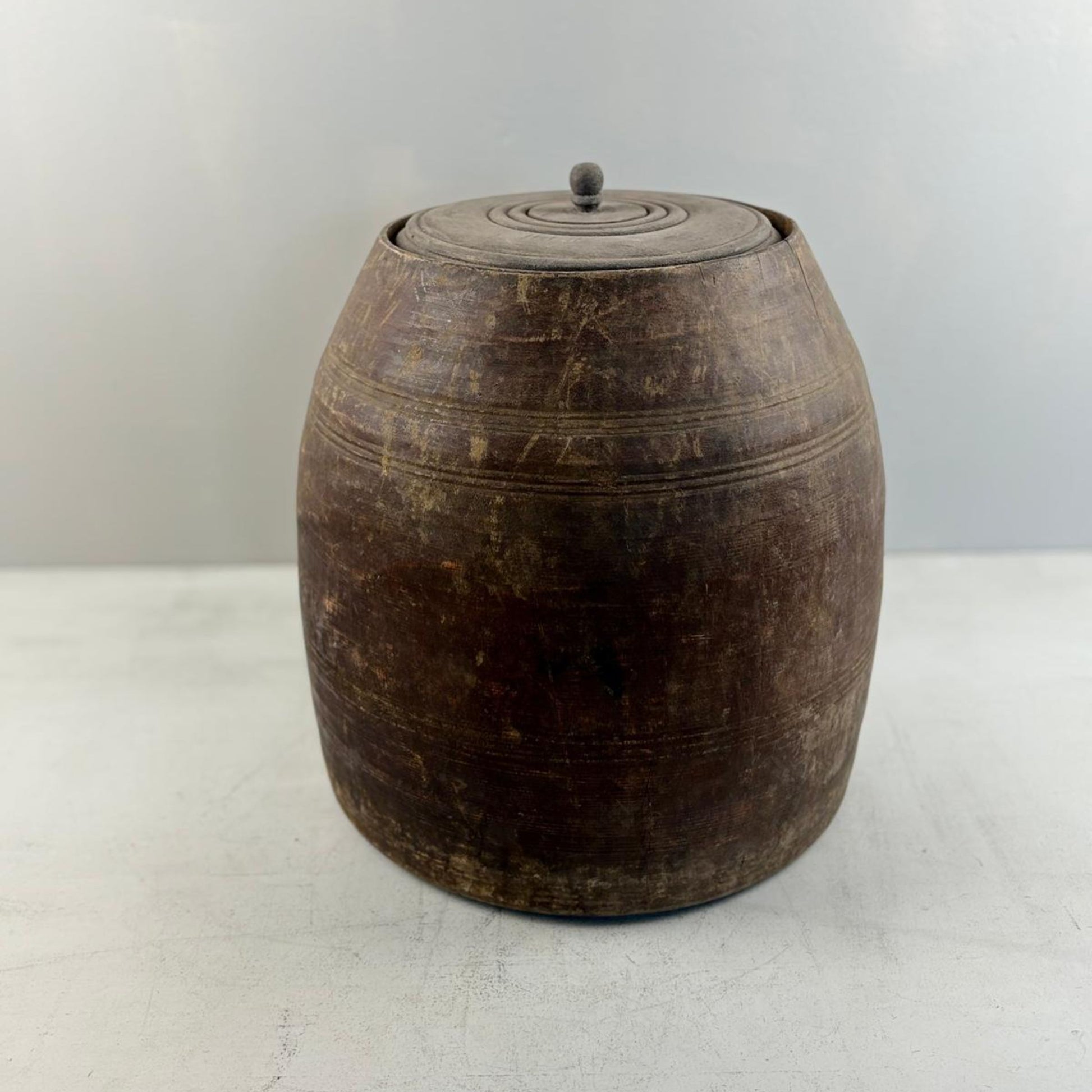 Unique Vintage Wooden Lidded Tabacco Pot - Kata, Tibet