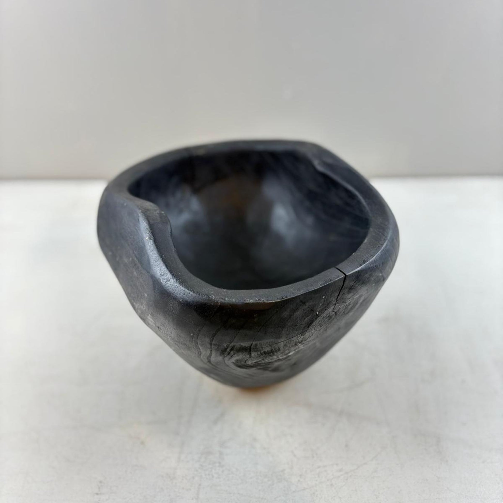 Artisan Handcarved Wooden Teak Bowl - Black