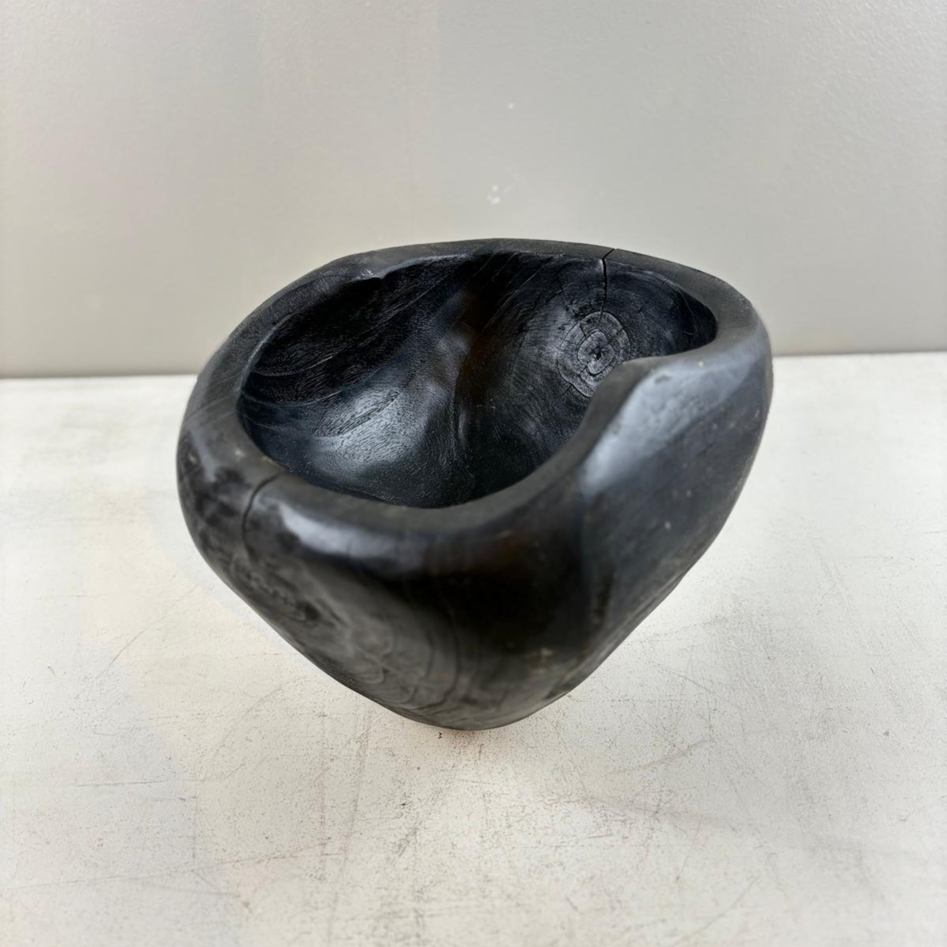 Artisan Handcarved Wooden Teak Bowl - Black
