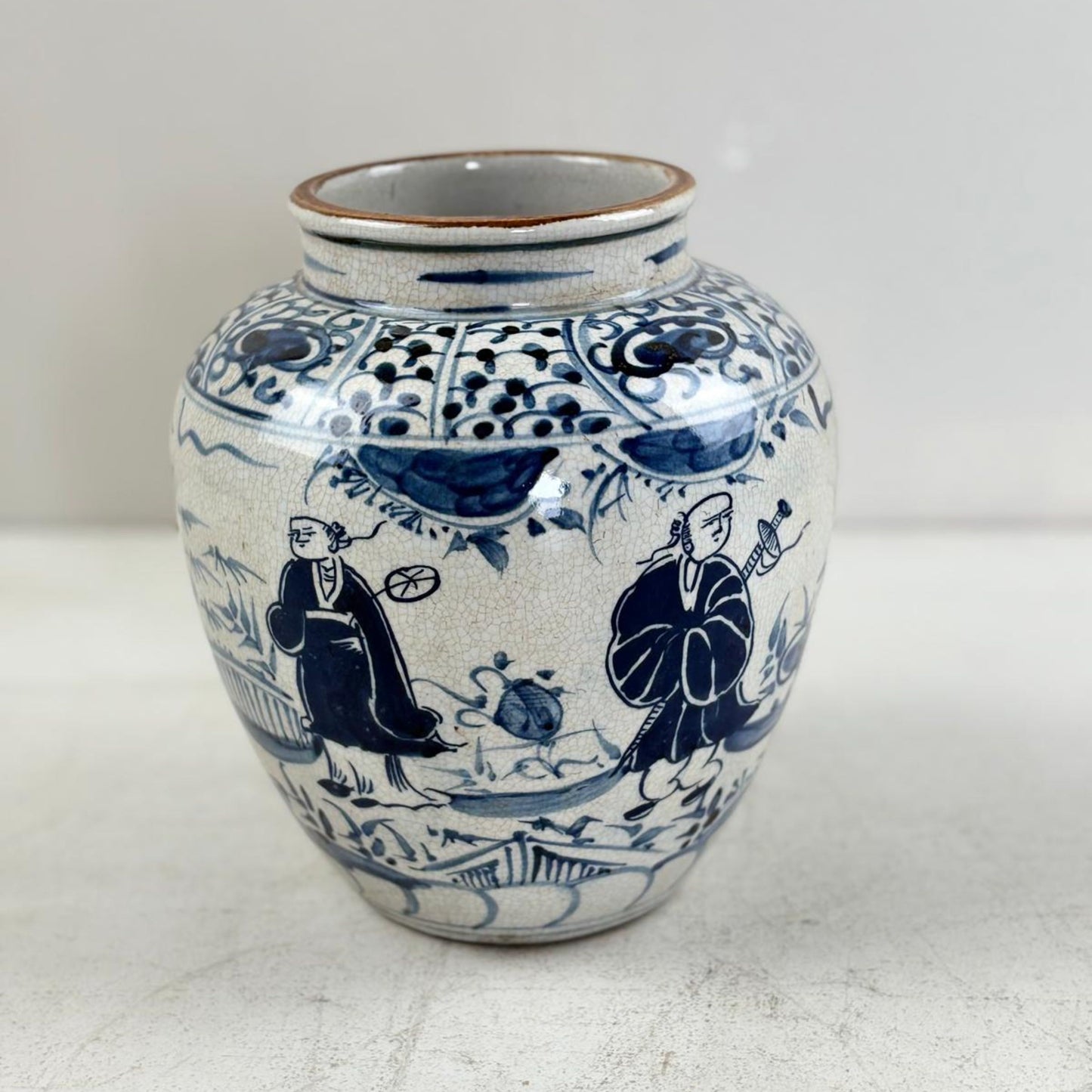 Blue & White Chinese Ginger Jar - Handcrafted Porcelain Tea Leaf Vase 