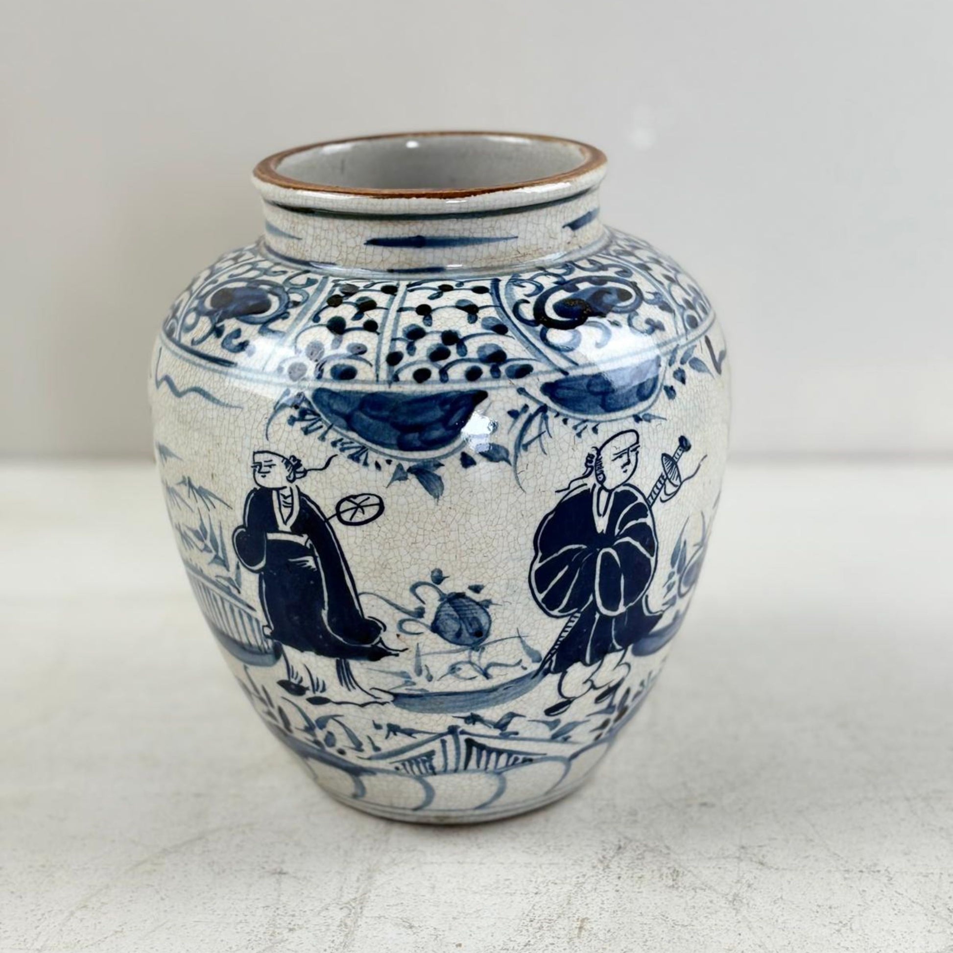 Blue & White Chinese Ginger Jar - Handcrafted Porcelain Tea Leaf Vase 