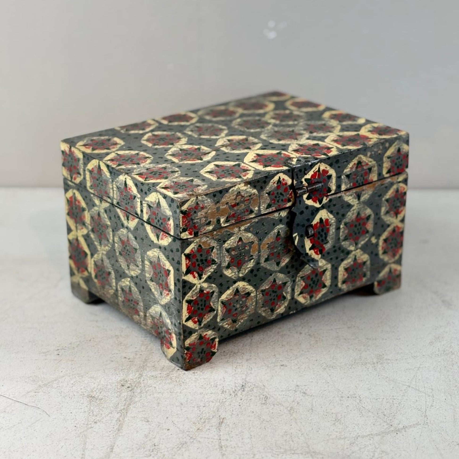 Vintage Lidded Wooden Box from India