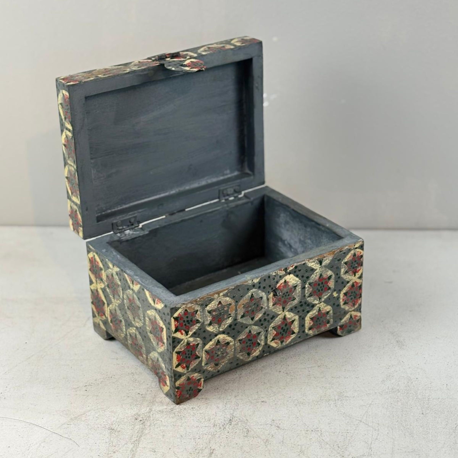Vintage Lidded Wooden Box from India