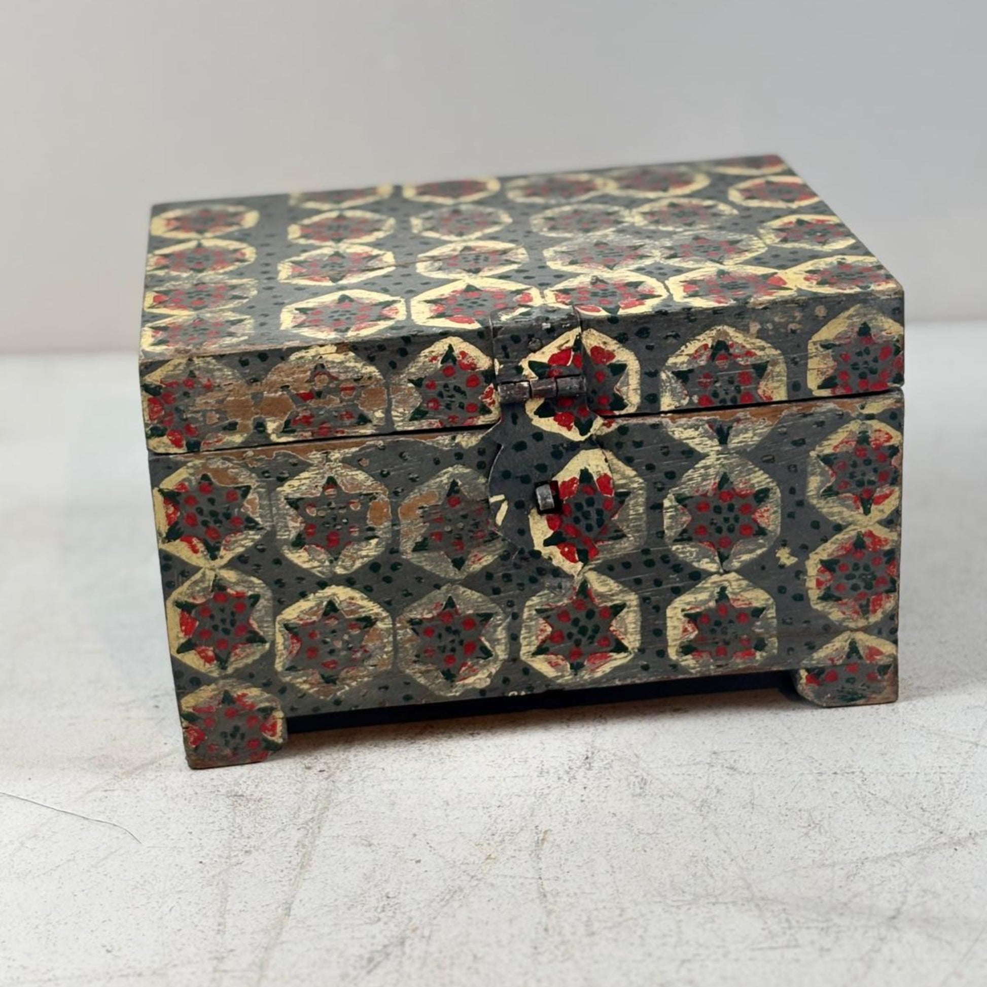 Vintage Lidded Wooden Box from India