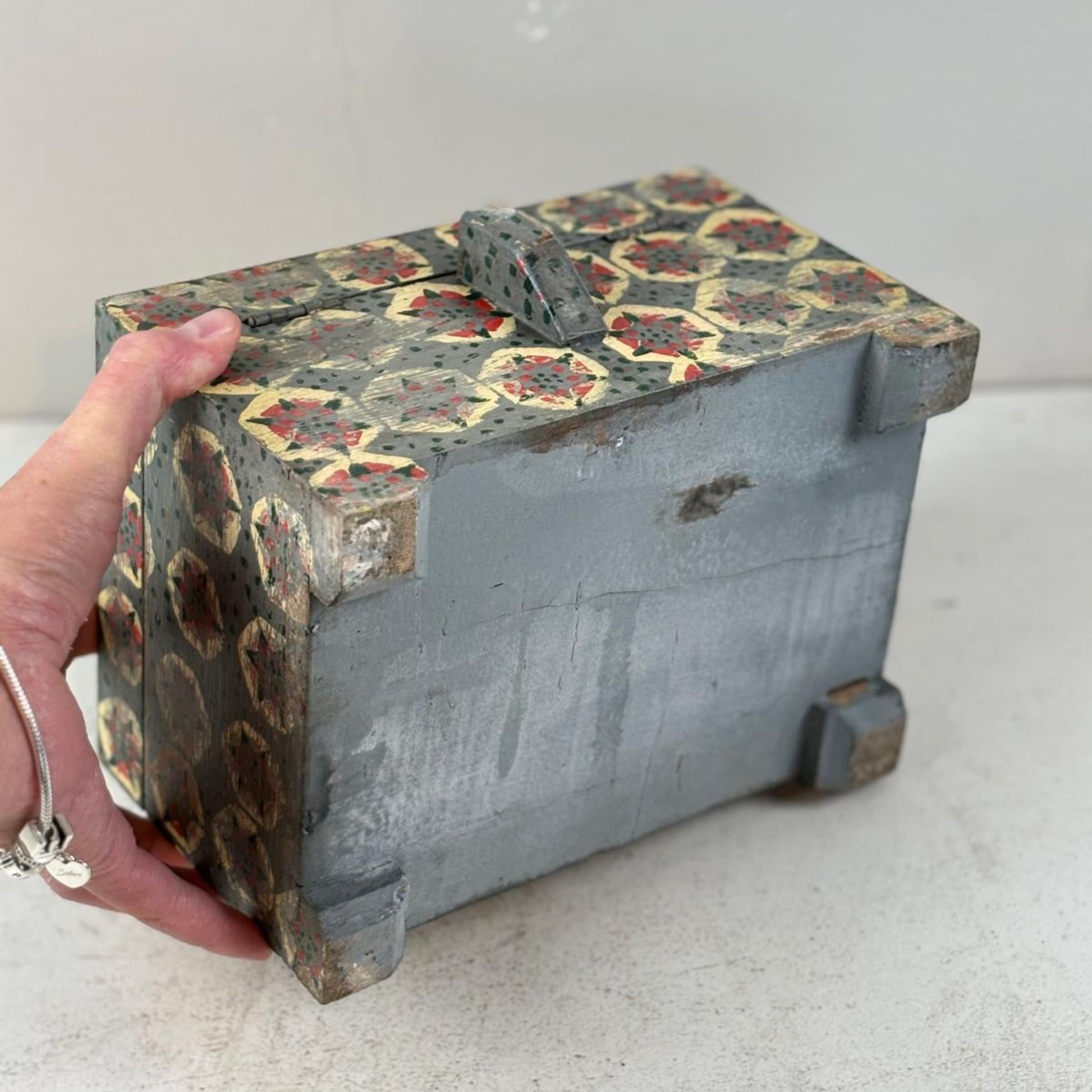 Vintage Lidded Wooden Box from India