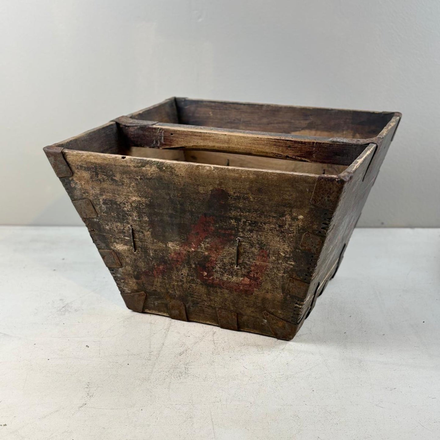 Vintage Chinese Wooden Rice Basket Box with Handle - Guangdong Province, China