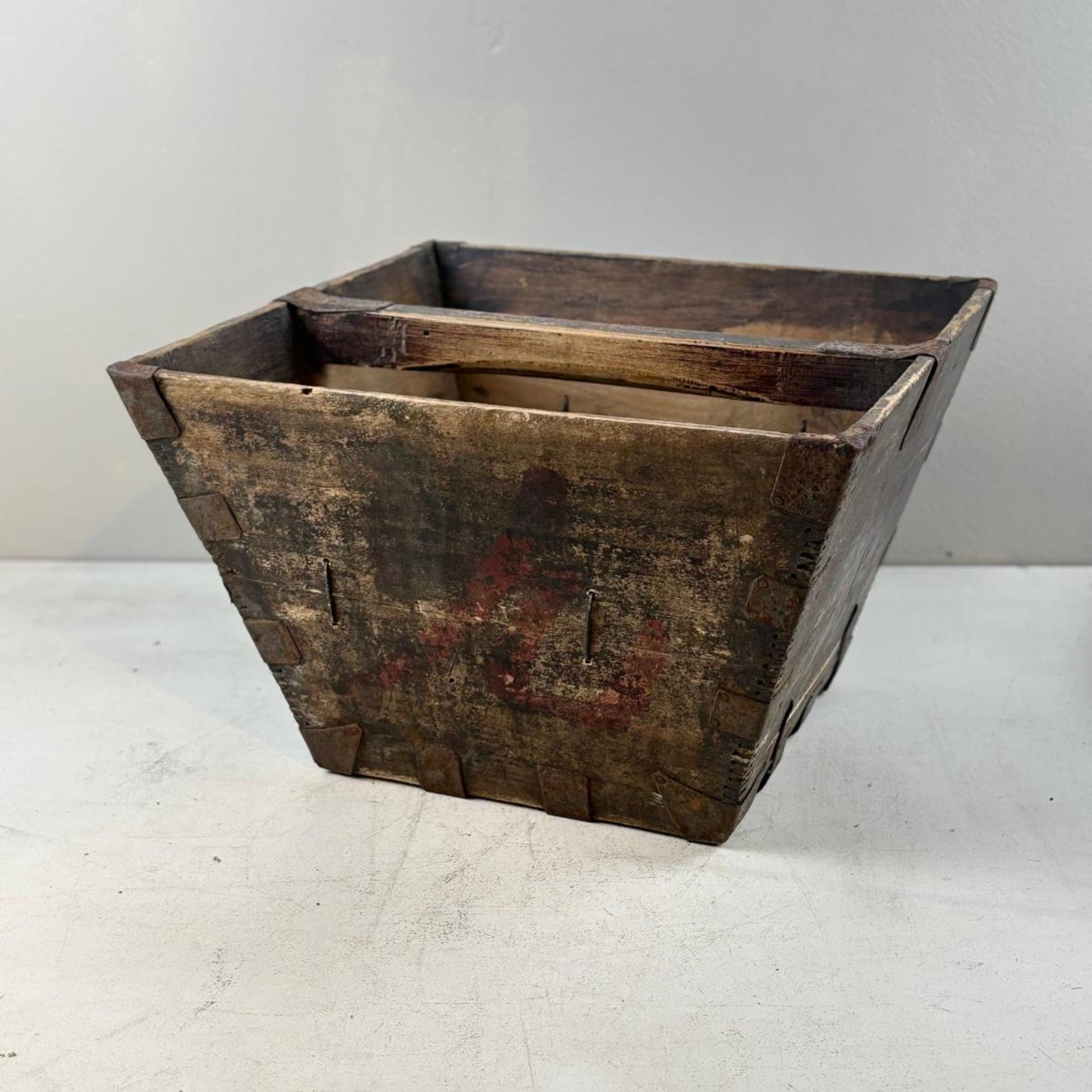 Vintage Chinese Wooden Rice Basket Box with Handle - Guangdong Province, China