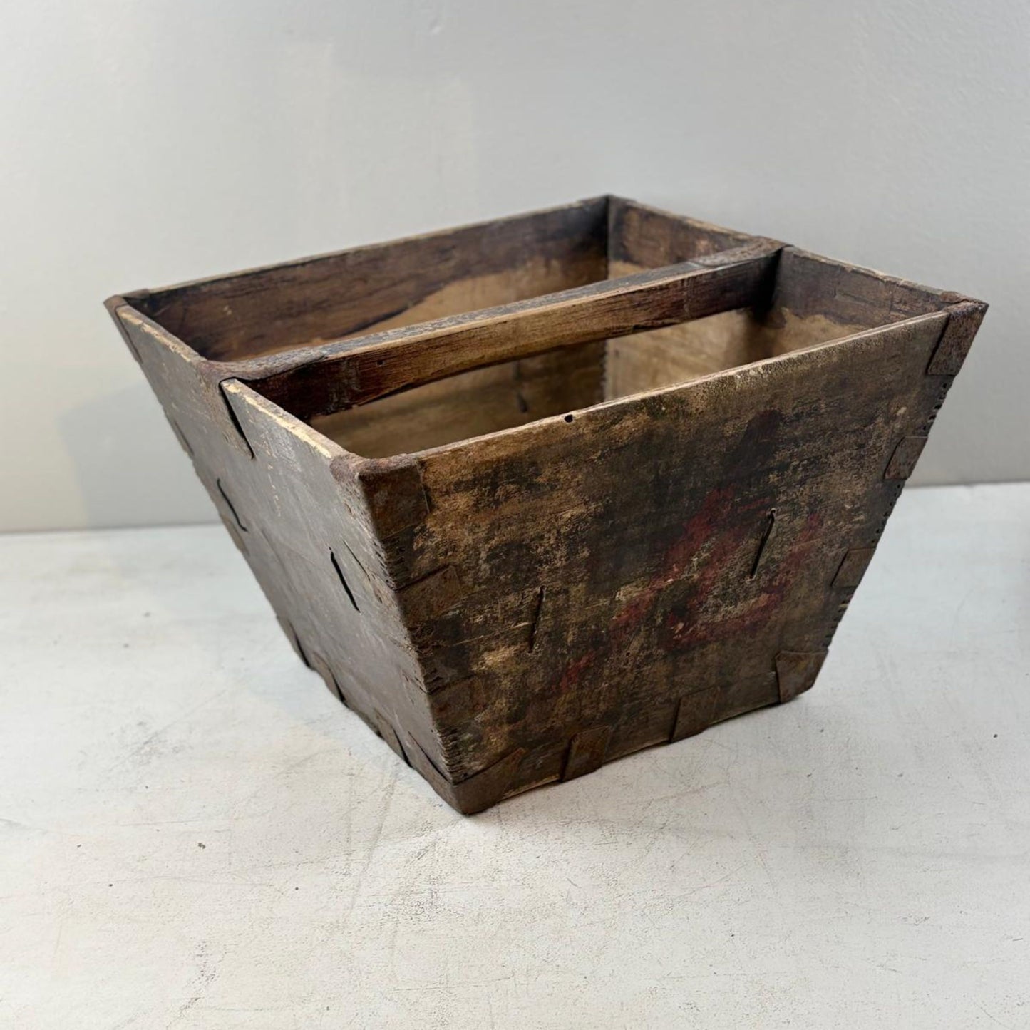 Vintage Chinese Wooden Rice Basket Box with Handle - Guangdong Province, China