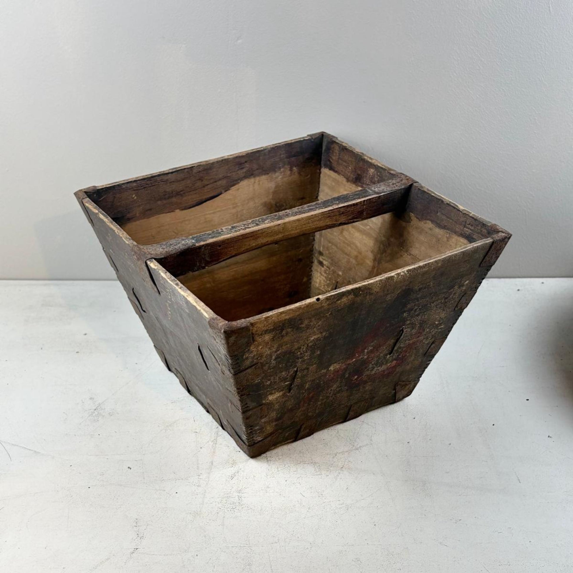 Vintage Chinese Wooden Rice Basket Box with Handle - Guangdong Province, China