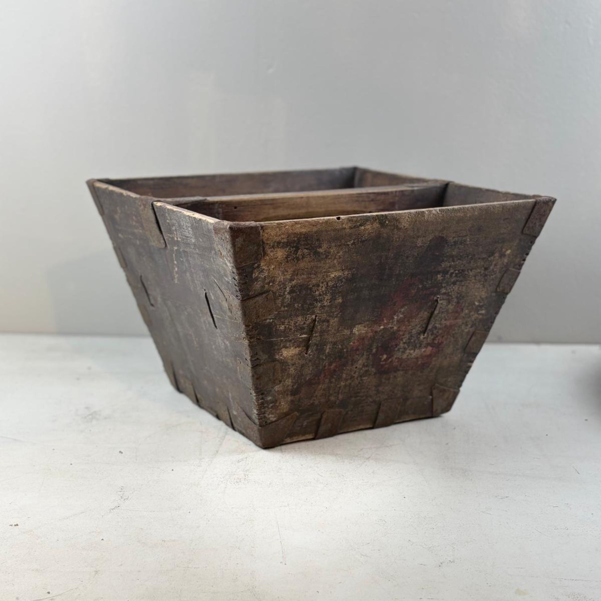 Vintage Chinese Wooden Rice Basket Box with Handle - Guangdong Province, China