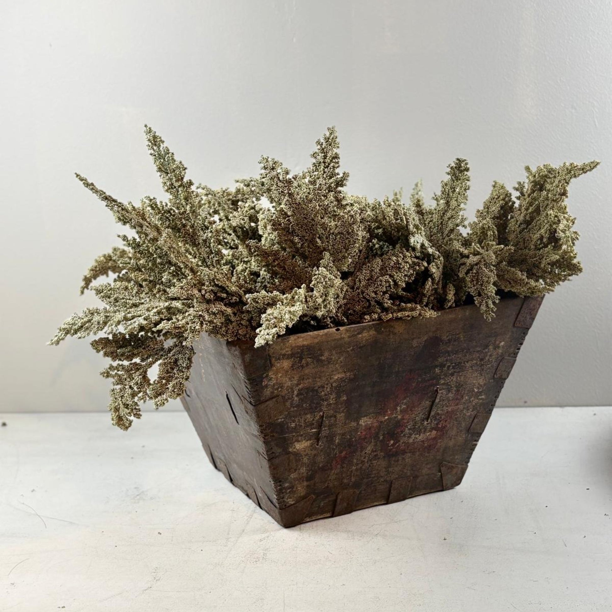 Vintage Chinese Wooden Rice Basket Box with Handle - Guangdong Province, China
