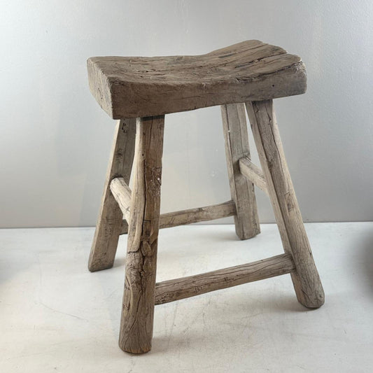 Antique Chinese Milking Stool  Handmade Elmwood Large