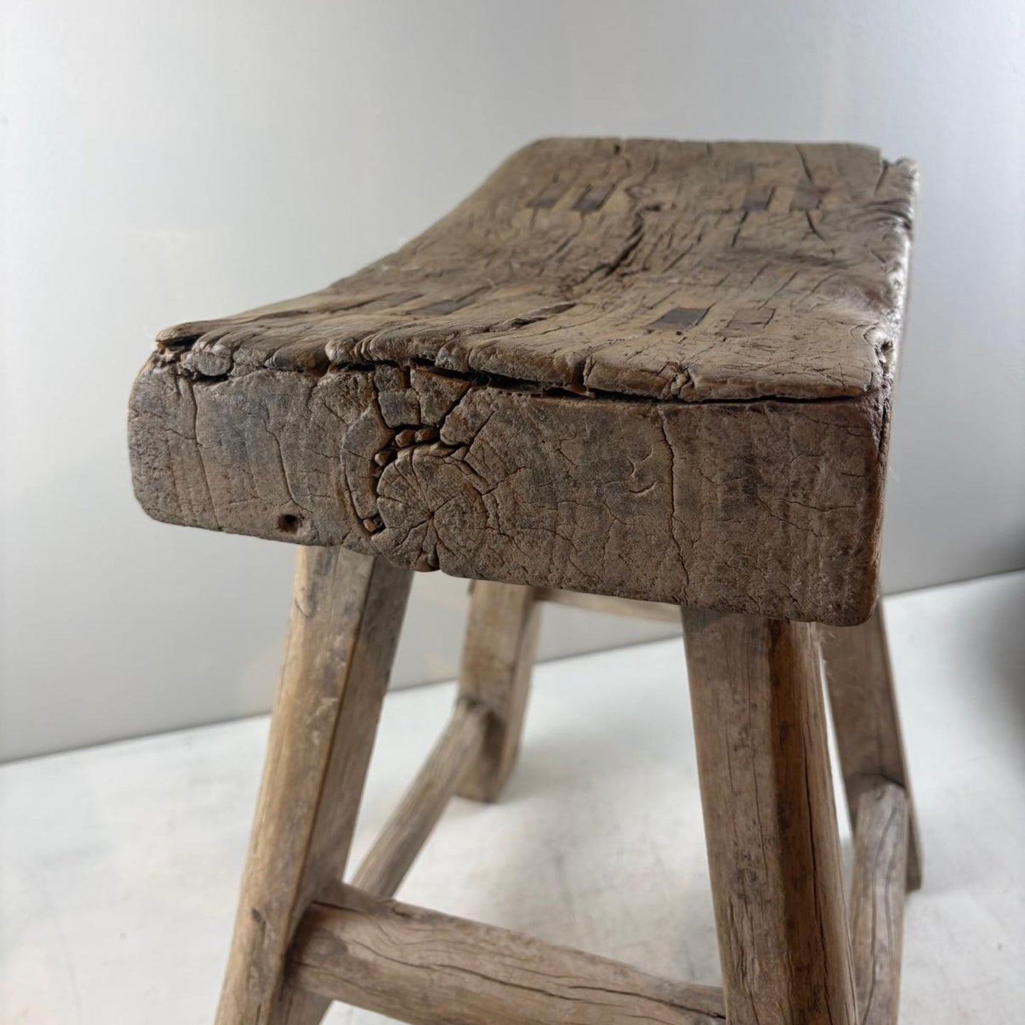 Antique Chinese Milking Stool  Handmade Elmwood Large