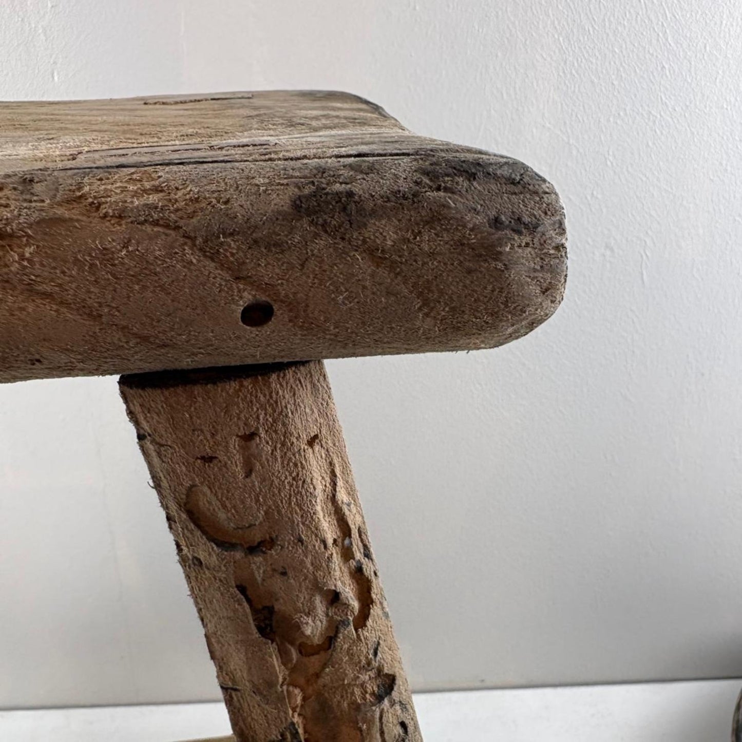 Antique Chinese Milking Stool  Handmade Elmwood Large