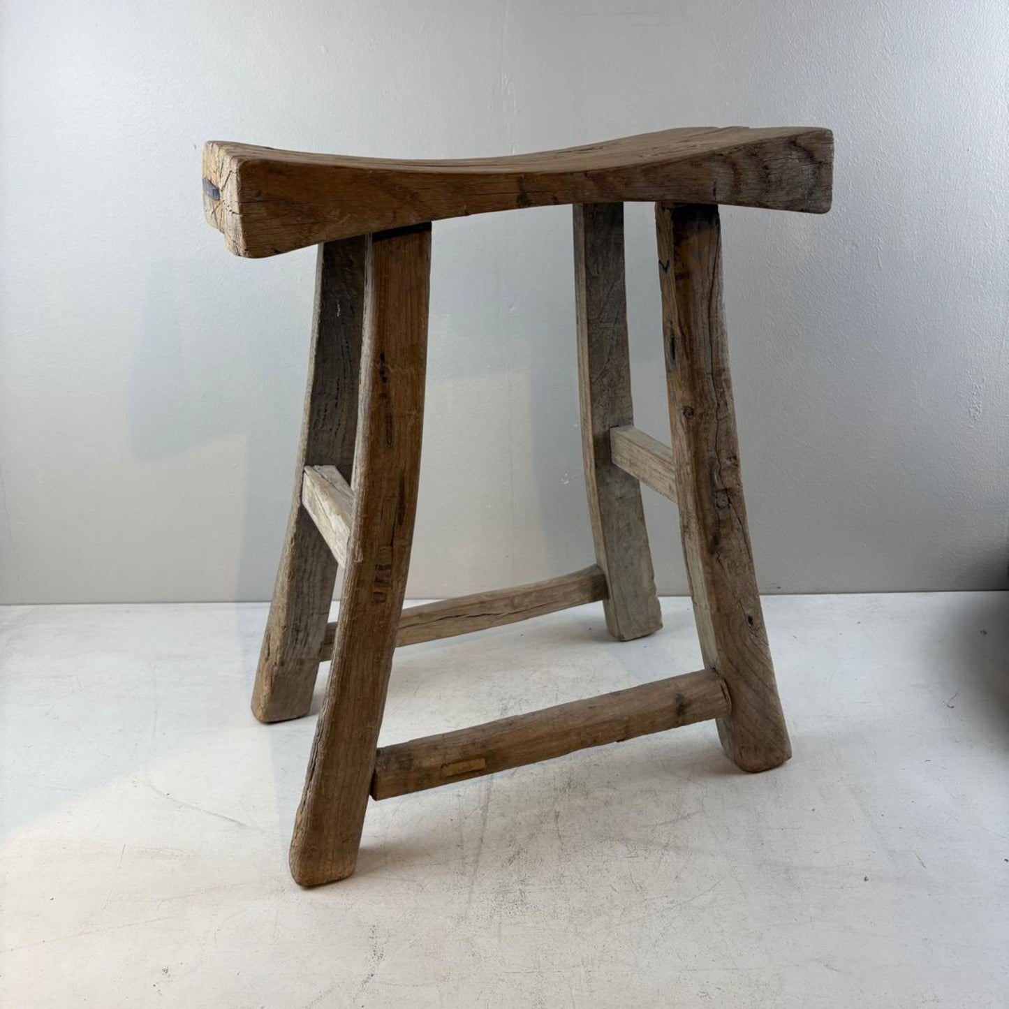 Antique Chinese Milking Stool  Handmade Elmwood Large