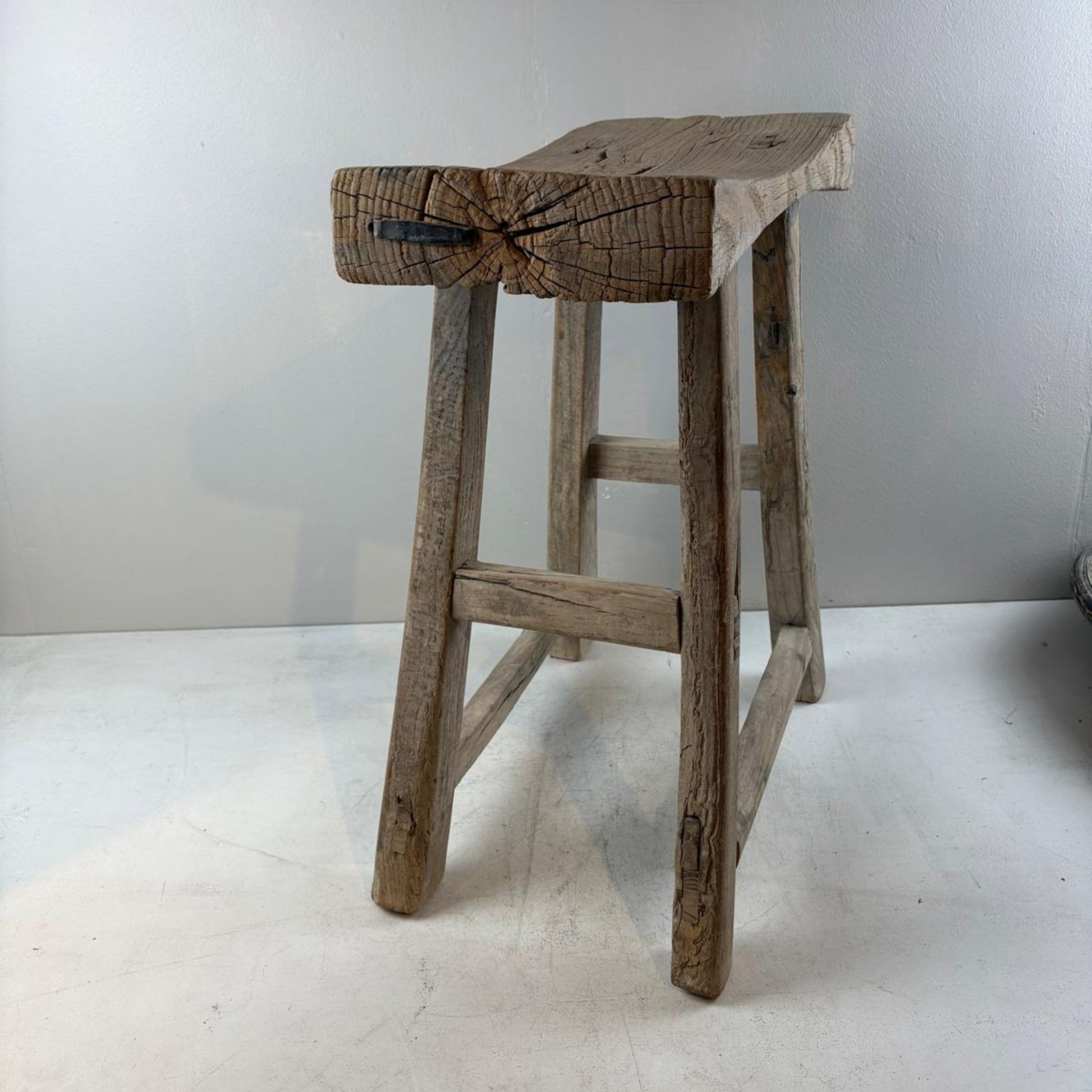 Antique Chinese Milking Stool  Handmade Elmwood Large