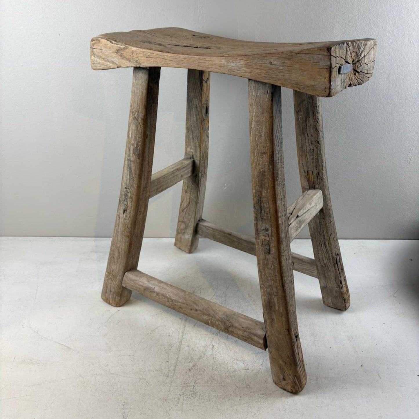 Antique Chinese Milking Stool  Handmade Elmwood Large