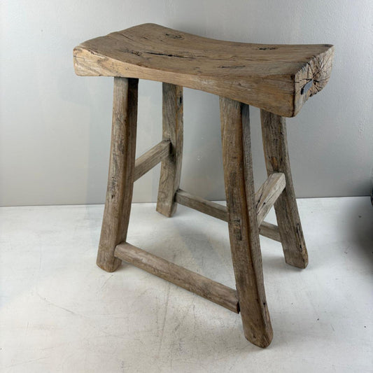 Antique Chinese Milking Stool  Handmade Elmwood Large
