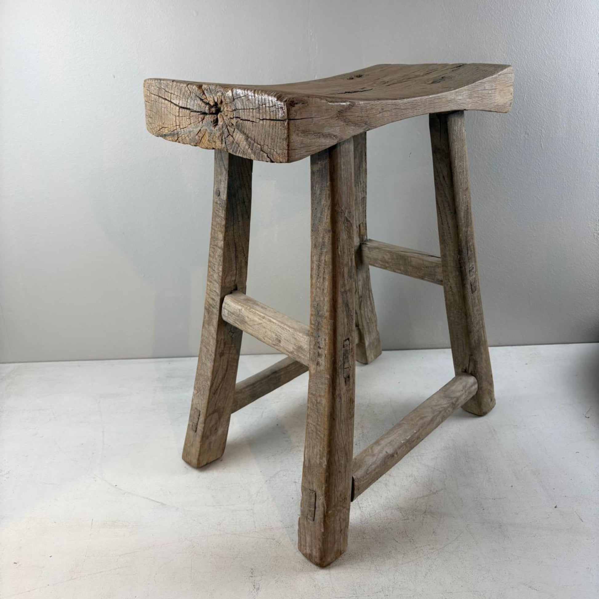 Antique Chinese Milking Stool  Handmade Elmwood Large