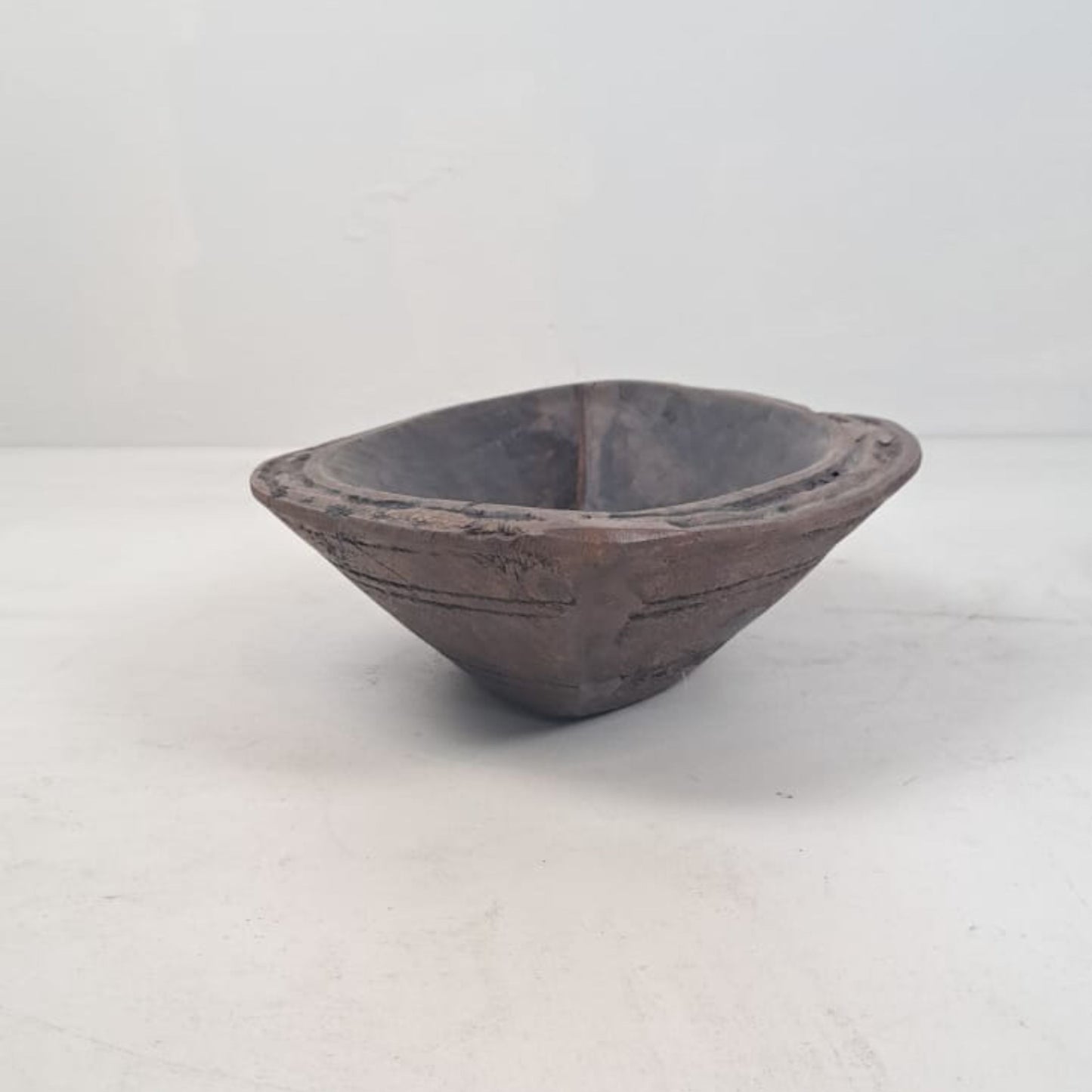 Vintage Artisan Handcarved Wooden Bowl- oval