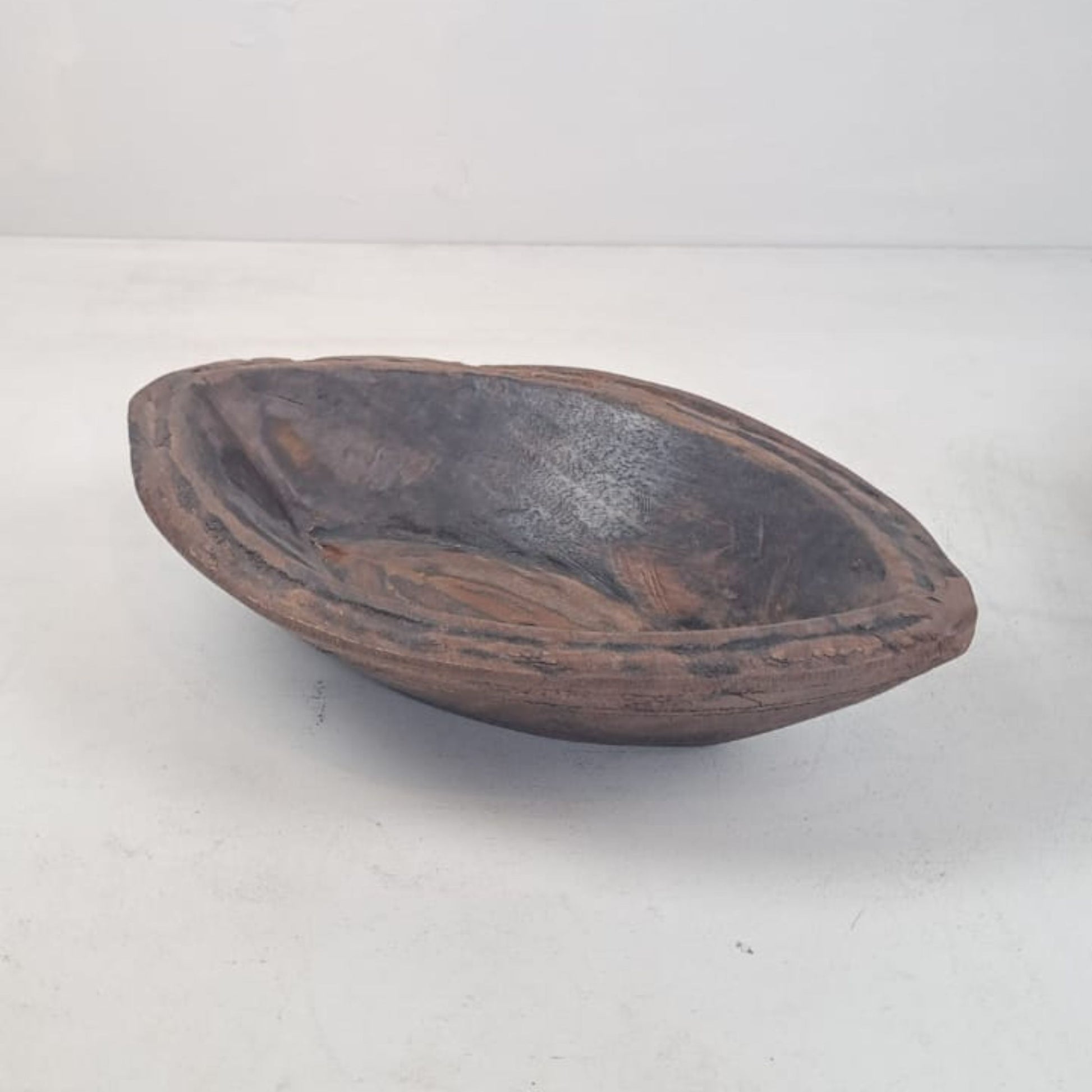 Vintage Artisan Handcarved Wooden Bowl- oval