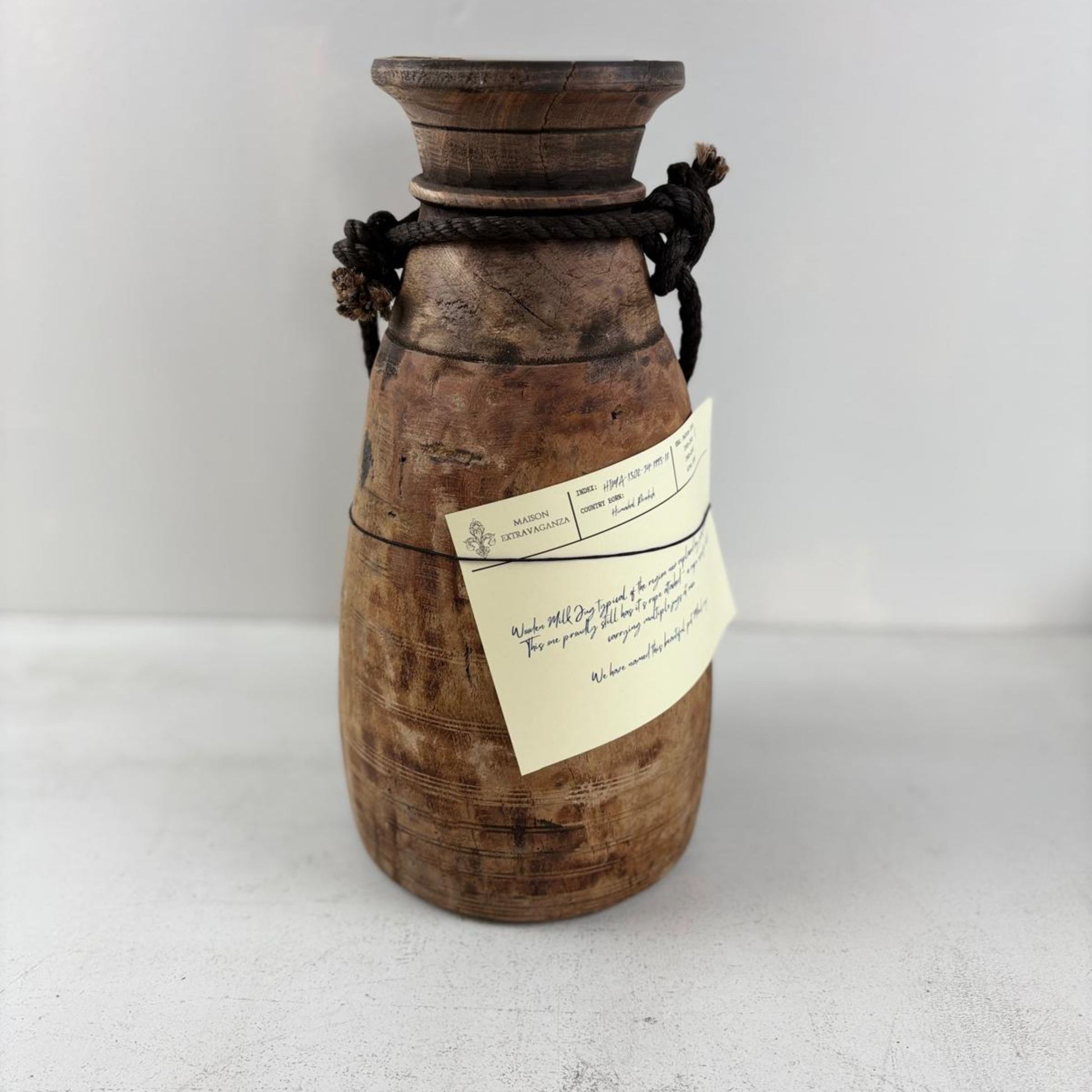 Antique Wooden Himachal Pot large - Rope detail