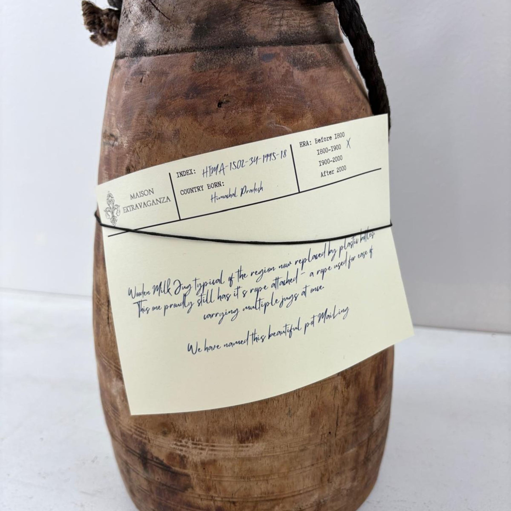 Antique Wooden Himachal Pot large - Rope detail