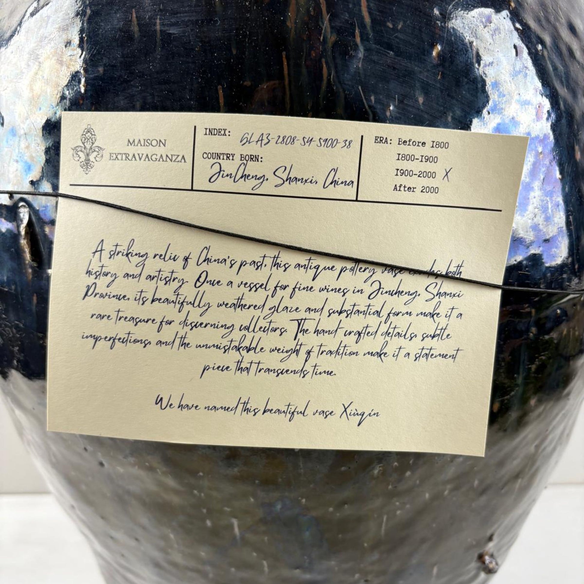 Rare Antique Glazed Pottery Vase- Black/Blue from Shanxi, China