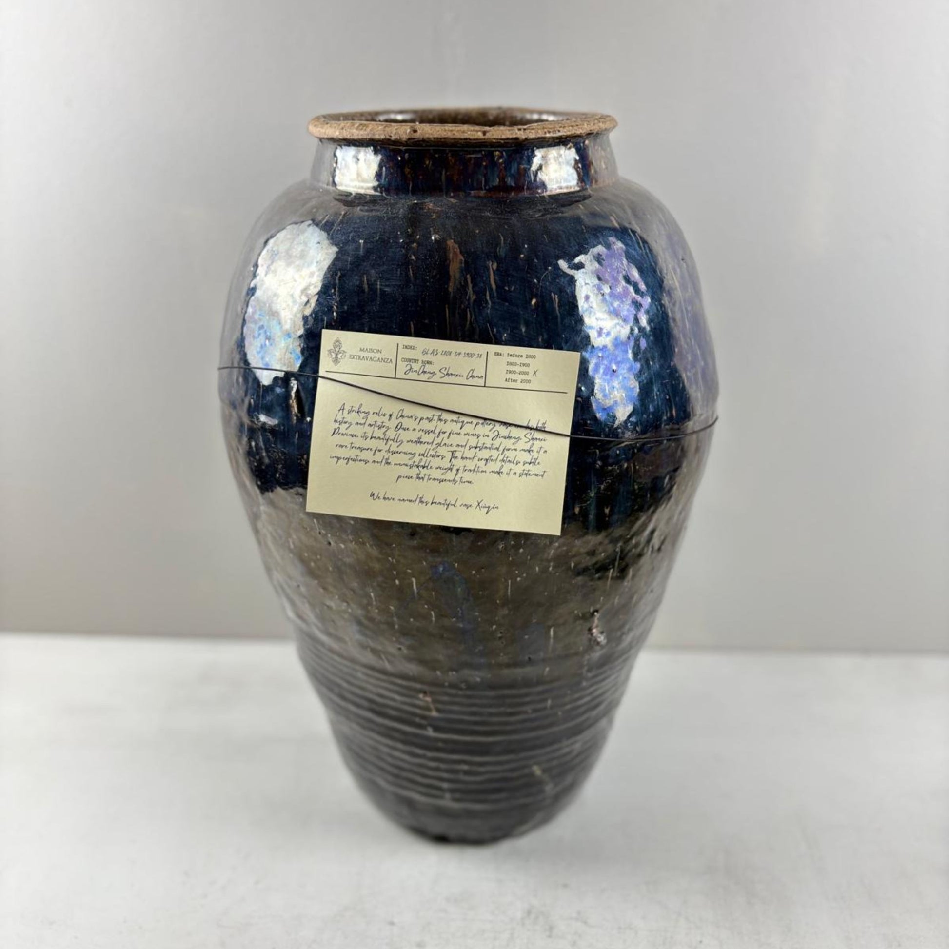 Rare Antique Glazed Pottery Vase- Black/Blue from Shanxi, China