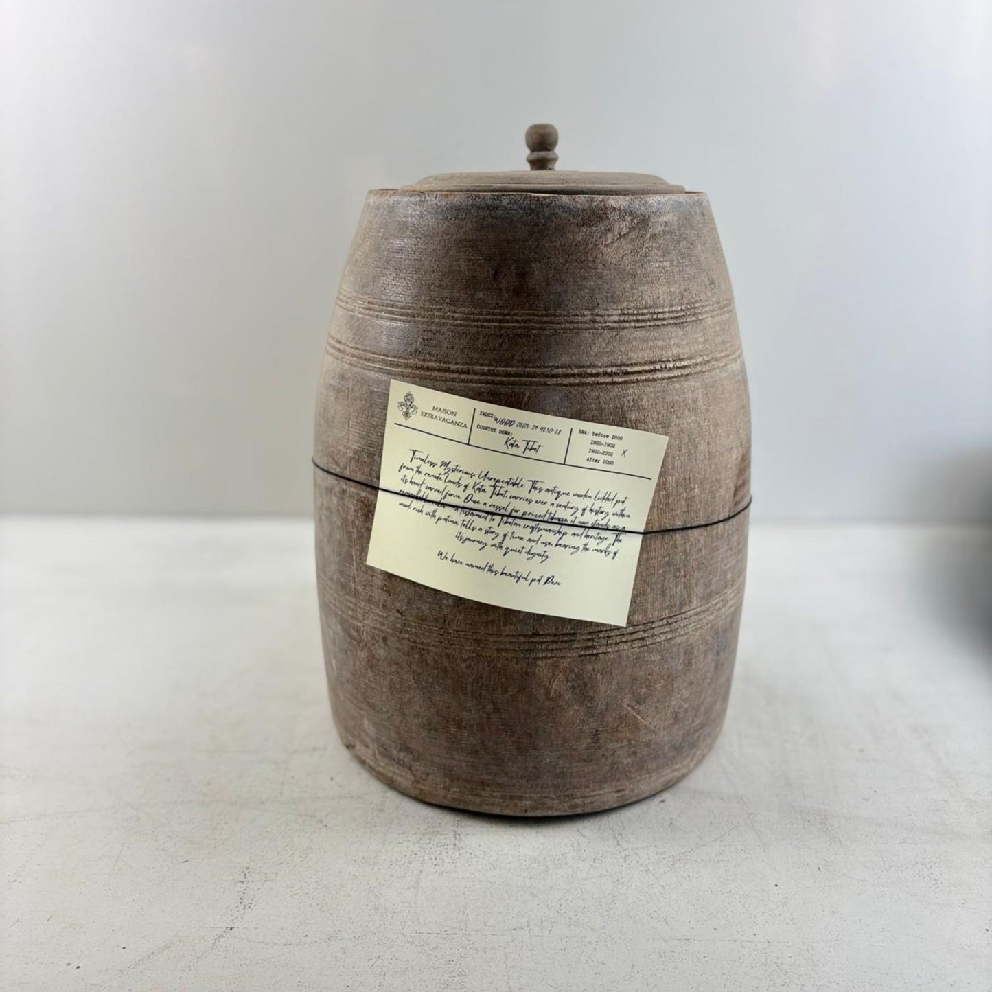 Unique Vintage Wooden Lidded Tabacco Pot - Kata, Tibet