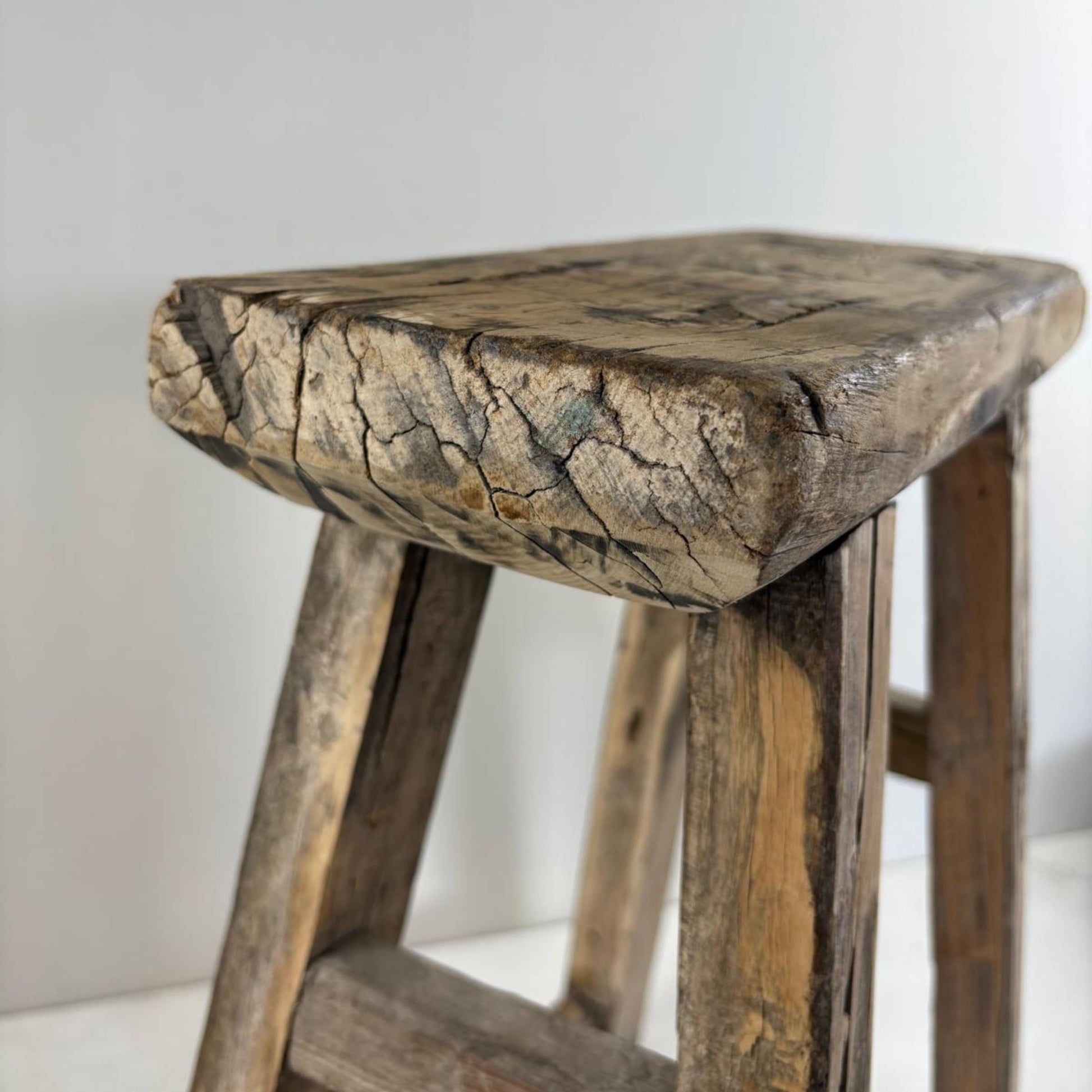 Antique Chinese Milking Stool  Handmade Elmwood Large