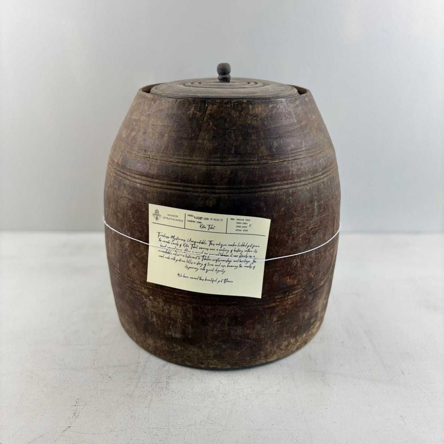 Unique Vintage Wooden Lidded Tabacco Pot - Kata, Tibet