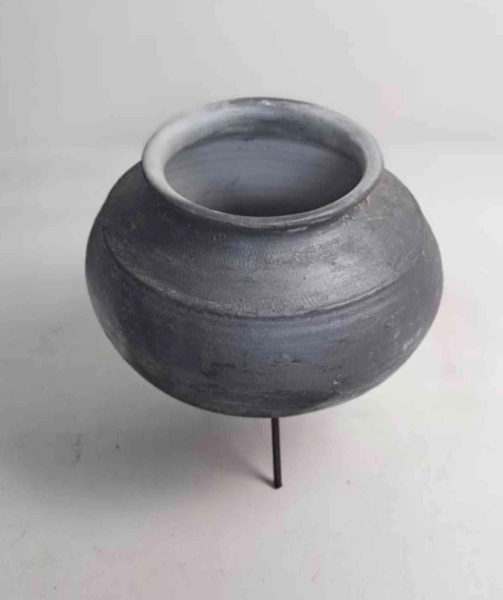 Antique African Clay Pot on metal stand