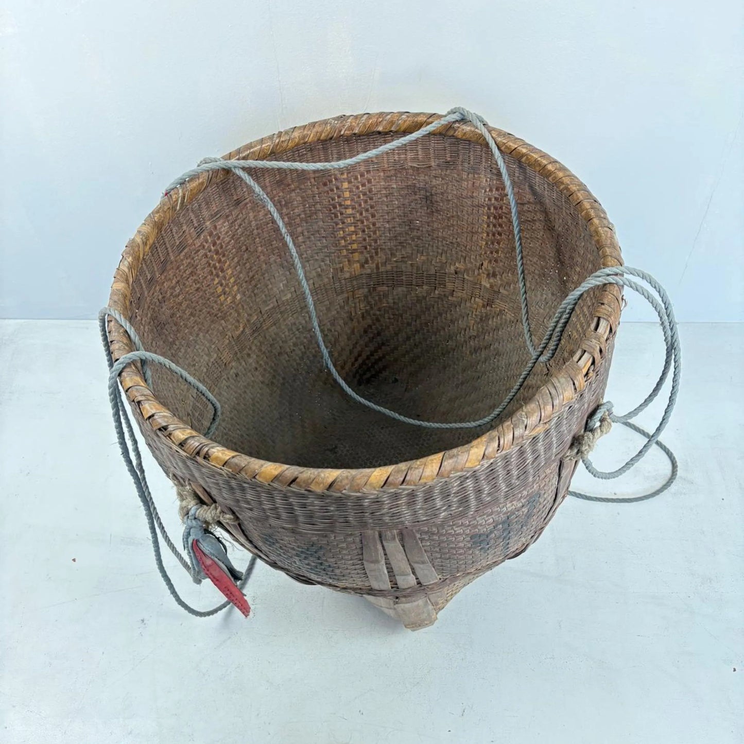 Antique Chinese Reed Grass Basket with Rope Detail - Houbali, Shandong Province, China