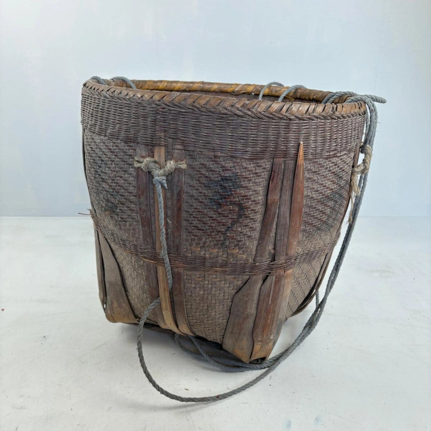 Antique Chinese Reed Grass Basket with Rope Detail - Houbali, Shandong Province, China
