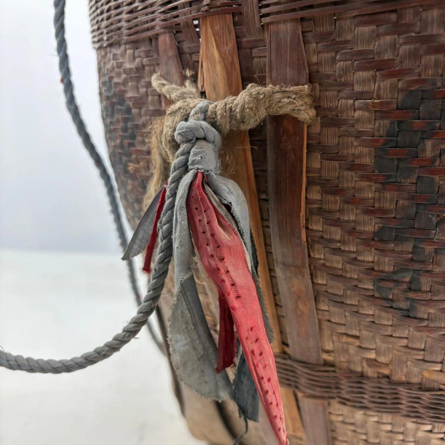 Antique Chinese Reed Grass Basket with Rope Detail - Houbali, Shandong Province, China