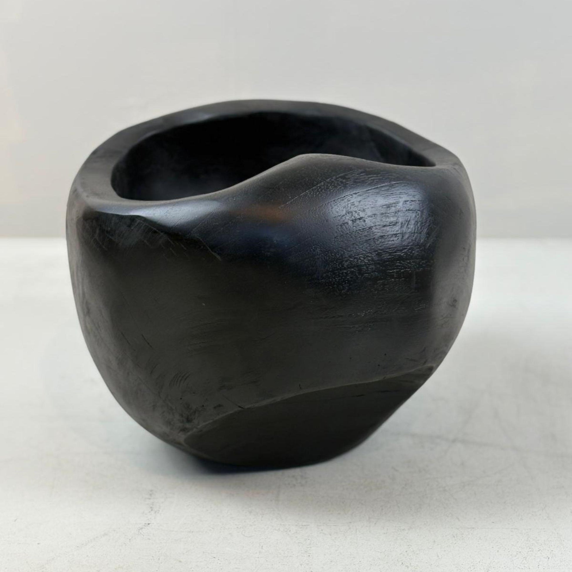 Artisan Handcarved Wooden Teak Bowl - Black