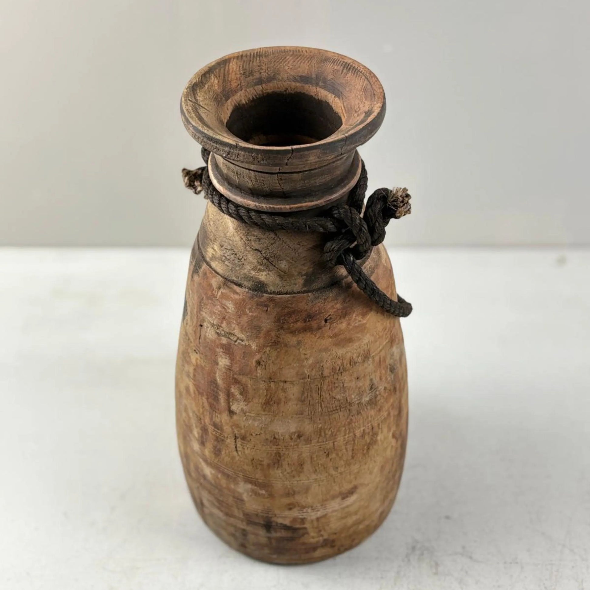Antique Wooden Himachal Pot large - Rope detail
