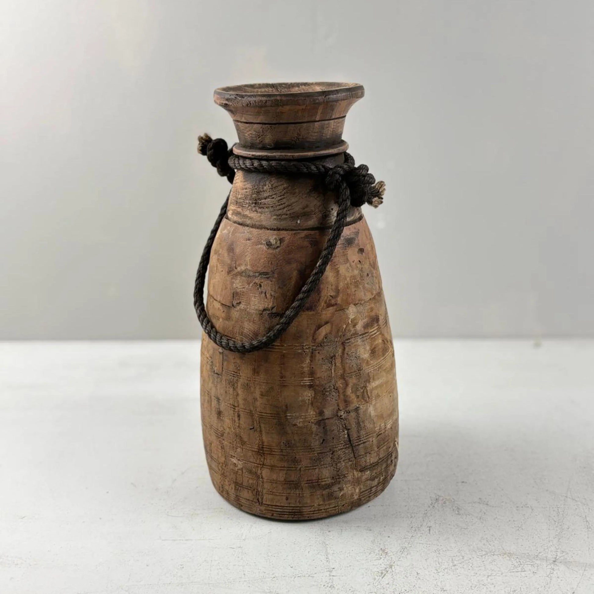 Antique Wooden Himachal Pot large - Rope detail