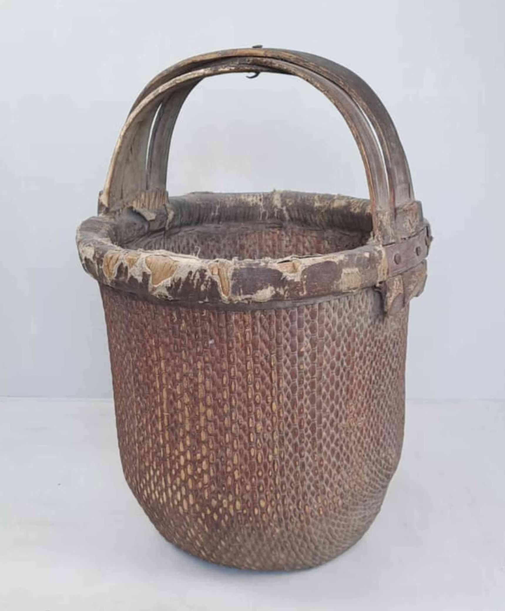 Antique Chinese Reed Grass Basket - 1900s