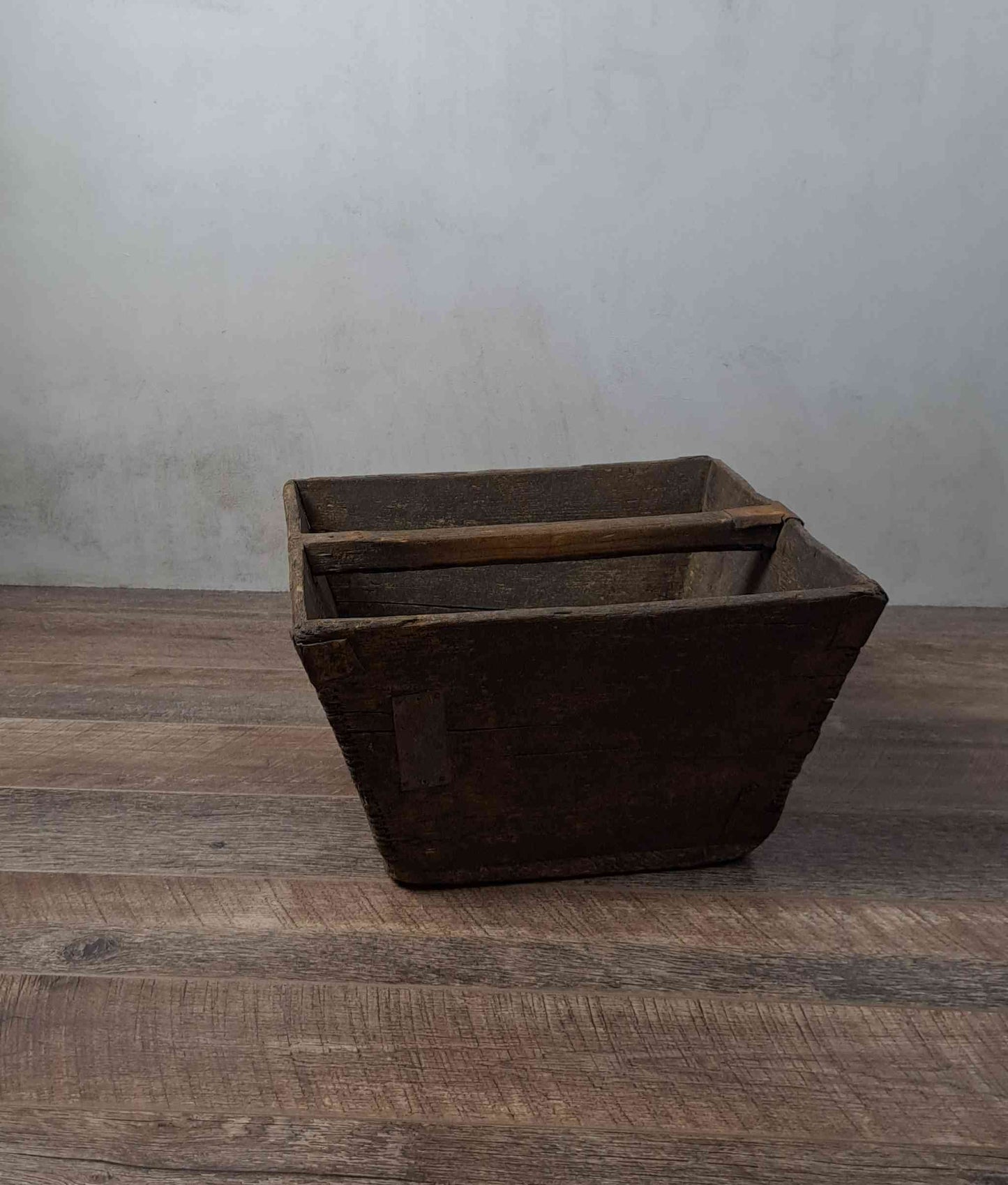 Vintage Chinese Wooden Rice Basket Box with Handle